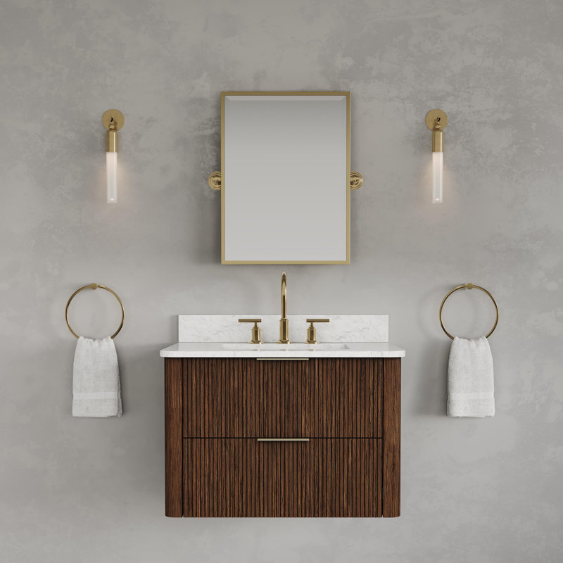 Clapp Single Rectangle Sink Floating Bathroom Vanity with Cultured Marble Top in Truffle Oak, 30"