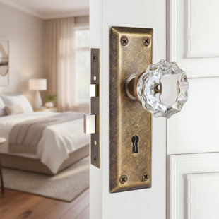 Ensemble de poignées de porte en verre cristal antique avec clé squelette verrouillable pour l'intérieur