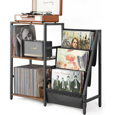 Record Player Stand With Vinyl Storage, 3-Tier Turntable Table With Album Display Shelves, Media Console For Stereo, CDs And Books