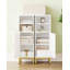 Small Bathroom Storage Cabinet, Freestanding Bathroom Storage Unit with Door, Adjustable Shelf and Hooks, Narrow Toilet Paper Cabinet with Open Storage Space, White 