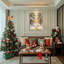 Tableau sur toile tendue « Forêt enchantée : magie de Noël », avec chemin doré et arbres enneigés, pour une décoration intérieure festive (1 pièce)-499417846
