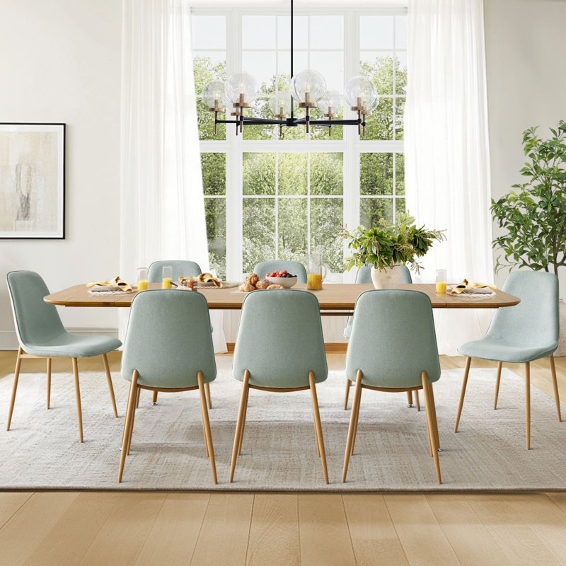  Atkins 8 - Person Dining Table Sets With Expandable Table & 8 Upholstered Fabric Chairs, Turquoise