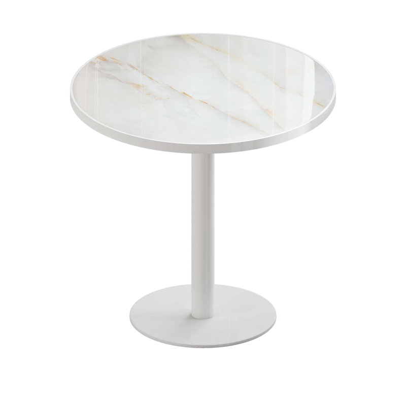 Table de salle à manger ronde moderne avec plateau en pierre Snow Mountain, White, White/Gray/Gold