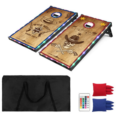Led Cornhole Board Set, 2' Regulation Size Cornhole Boards Games Set, Corn Holes Outdoor Game, Corn Hole Game Set W/ 2 Boards, 8 Beans Bags