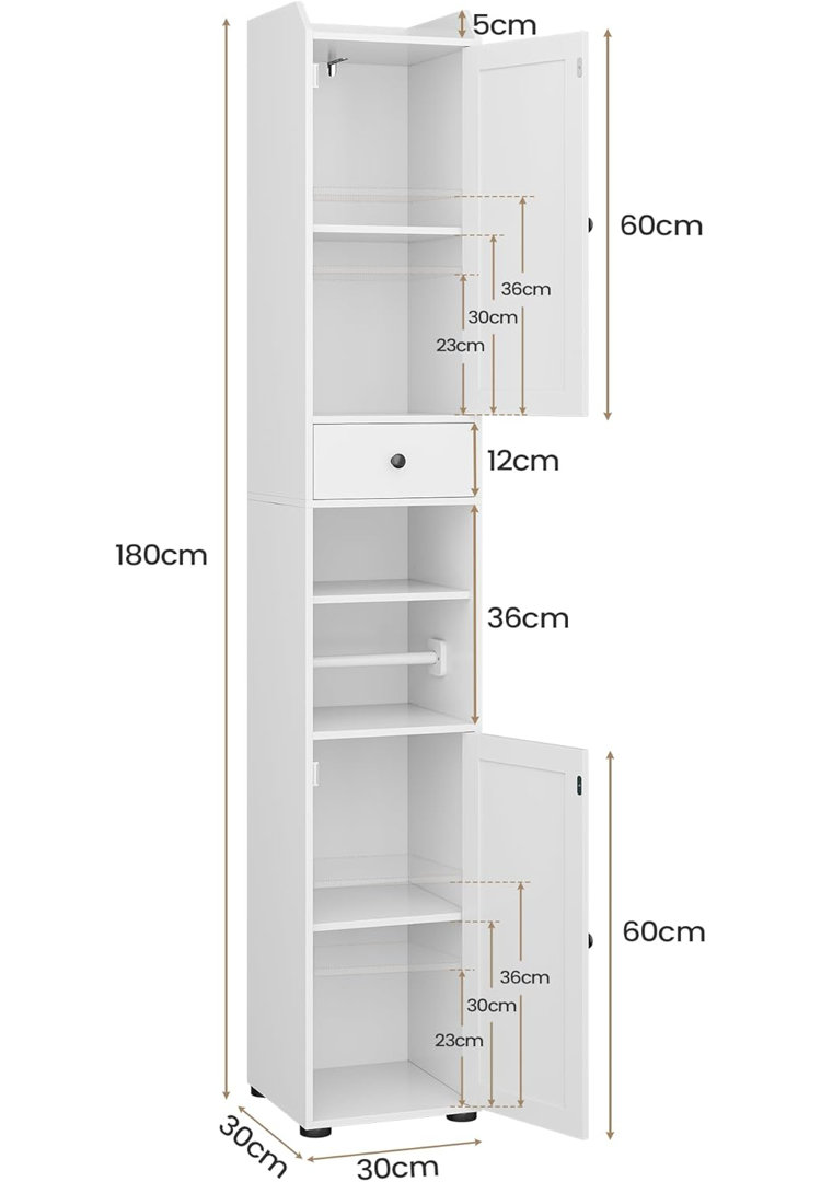 Badezimmerschrank, Badschrank, Toilettenschrank Mit Freistehend Toilettenrollenhalter, Verstellbare Ablagen, Badezimmer ...