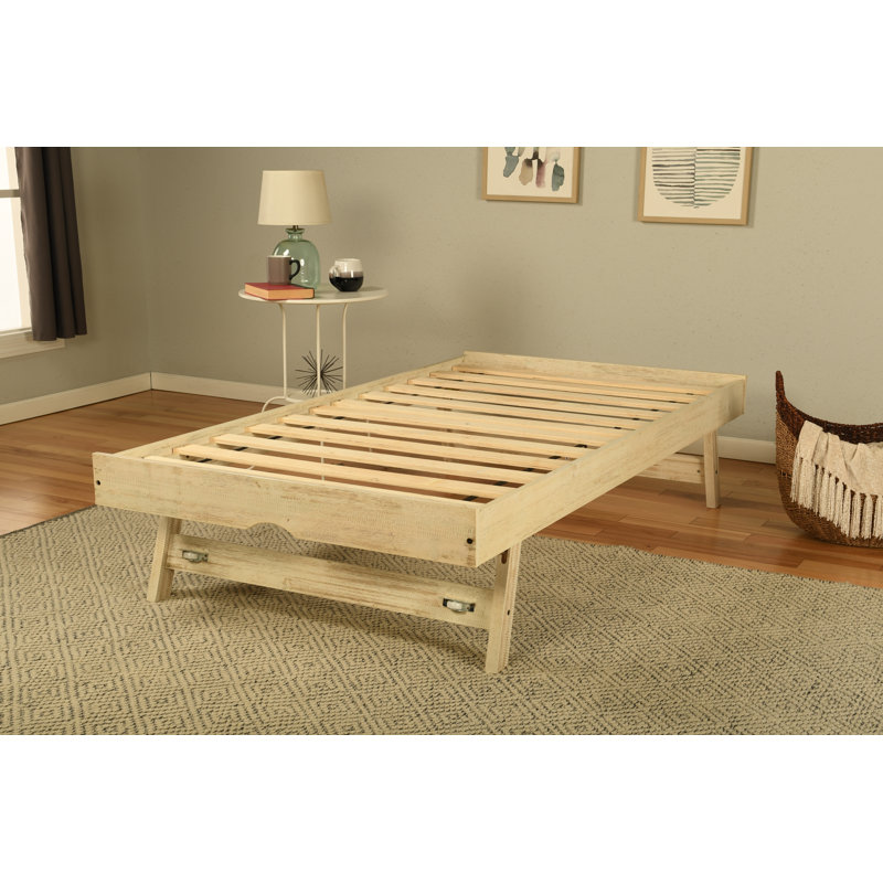 Lynnfield Updike Twin Solid Wood Pop Up Trundle, Mattress Not Included, Weathered White
