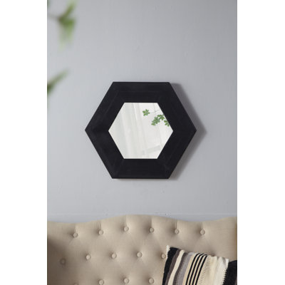 Miroir hexagonal 18,5 "x 18,5" avec cadre en bois, décoration murale pour le couloir de la salle de bain