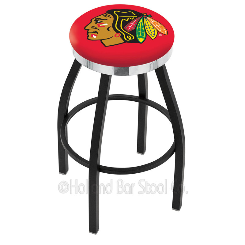 NHL 30" Swivel Bar Stool with Cushion, Chicago Blackhawks - Rouge, Ride noire, Chrome