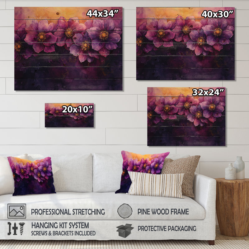 Dahlia vif lavande Dreamscape III - décoration murale en bois de dahlia - sur bois de pin naturel