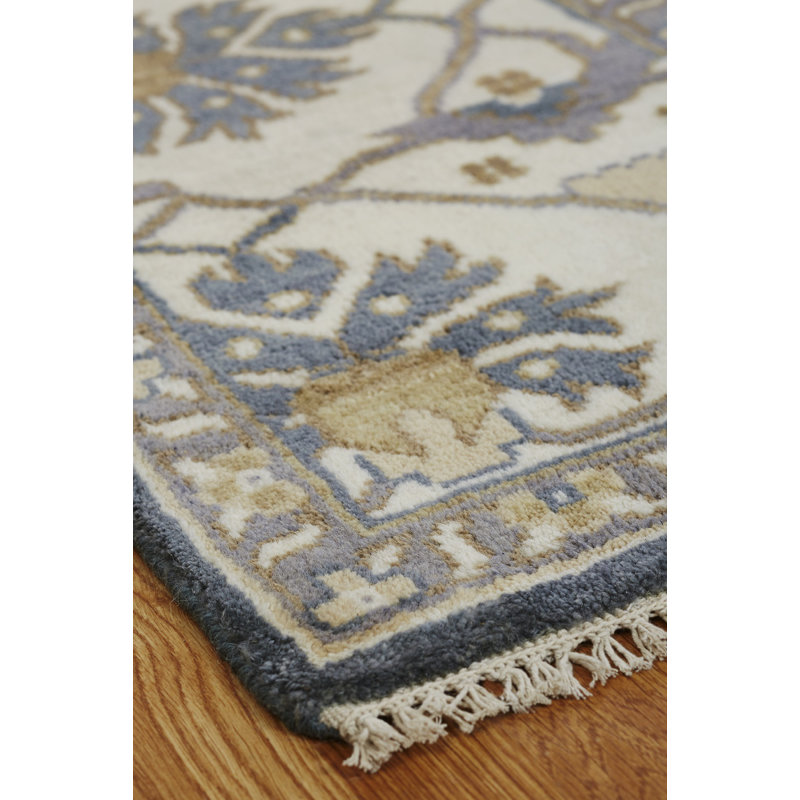 Mitul Wool Oriental Area Rug in Blue/Ivory, Rectangle 8' x 10'
