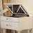 Solid Wood Vanity Set with Stool, Flip Top Mirror, Adjustable Lights and Glass Tabletop-2036865183