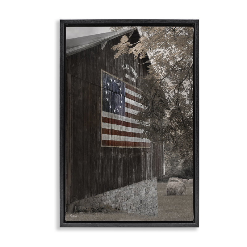 Drapeau colonial sur toile flottante encadrée de grange par Lori Deiter, Cadre flottant noir de jais, H 25 po x l 17 po