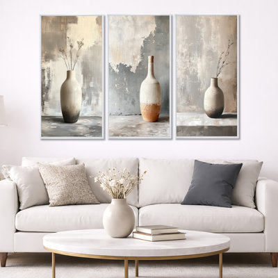 «Modern Vase Form - Abstract Still Life», ensemble de 3 reproductions d'art sur toile