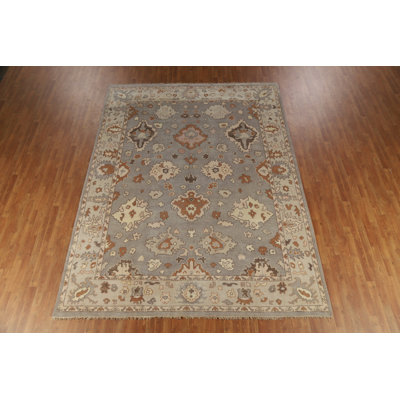 Tapis gris en laine gris fait à la main Oushak 9 x 12