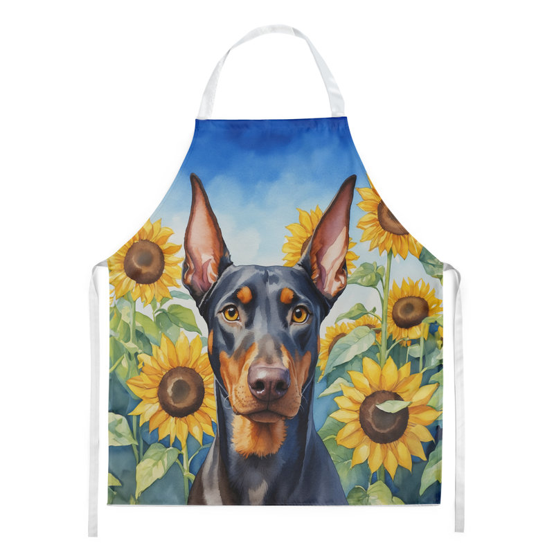 Doberman pinscher en tablier tournesols