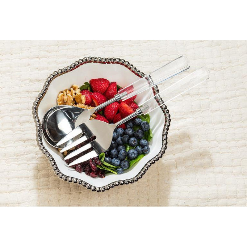 Fork And Spoon Salad Servers, Clear/Silver