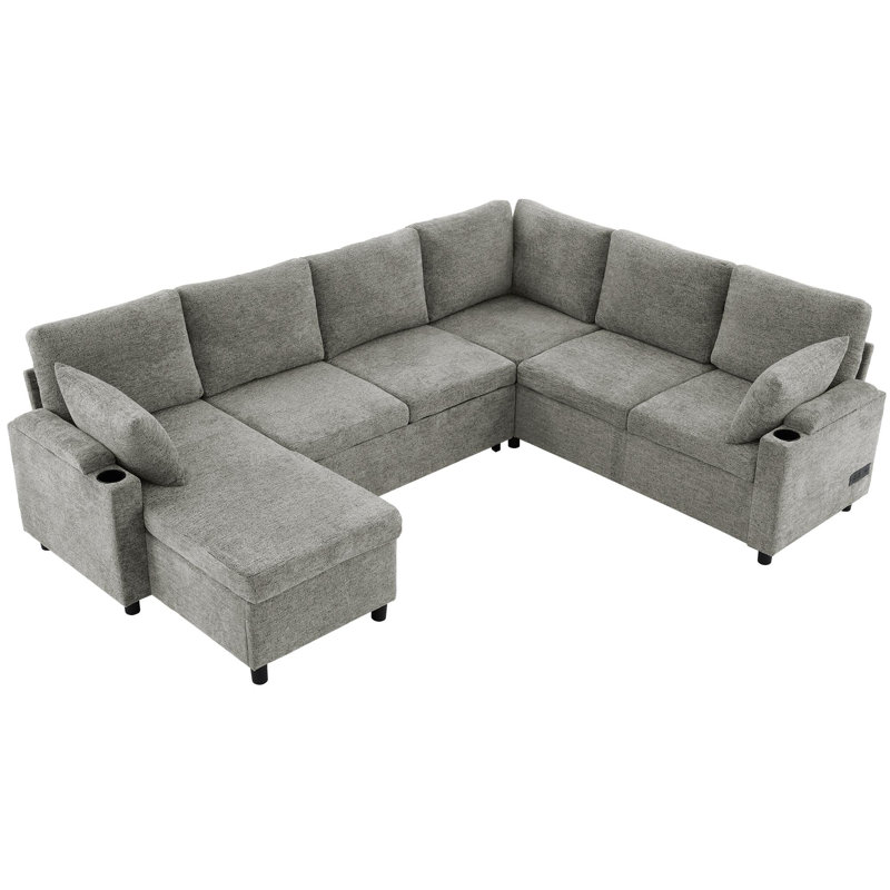 U-shaped Sofa with Ample Storage Space, Light Gray Chenille