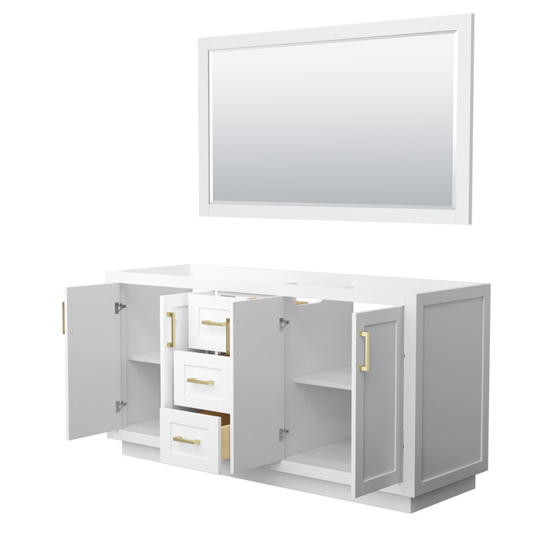 Miranda 66" White Double Bathroom Vanity with Brushed Gold Trim