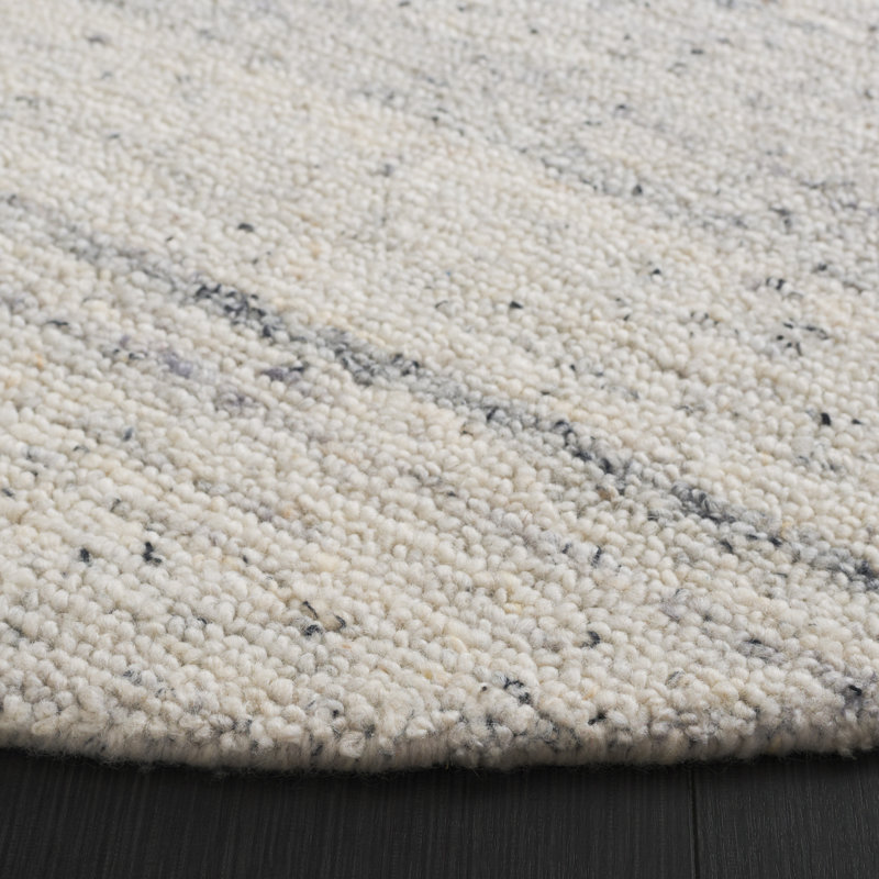 Lanny Striped Hand Woven Flatweave Wool/Cotton Area Rug in Gray, Round 6'