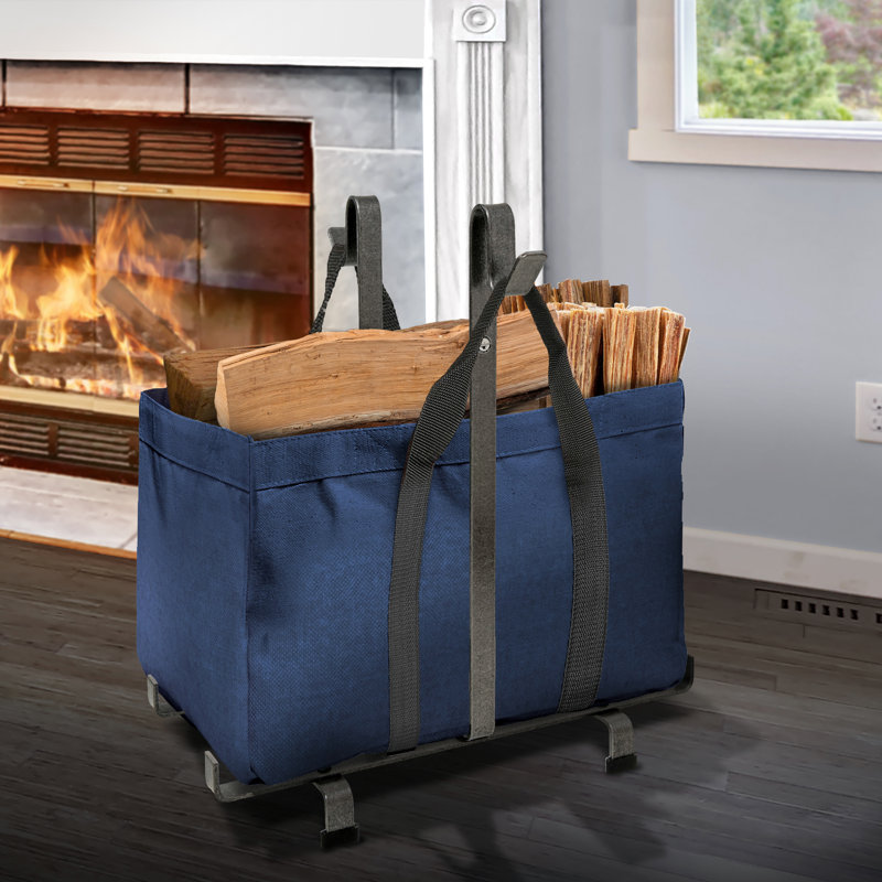 Handcrafted Fireplace Log Rack with Carrier Bag