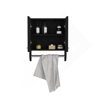 Armoire à pharmacie avec porte-serviette de 17,4 po de largeur avec deux tablettes intérieures et porte-tour pour la salle de bain, la cuisine et le vestibule