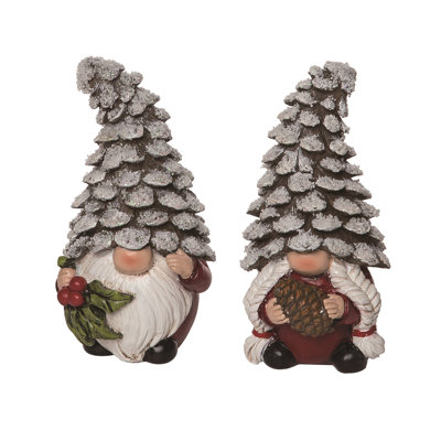  Ensemble de 2 décorations de table en polyrésine rustique blanc pailleté gnomes