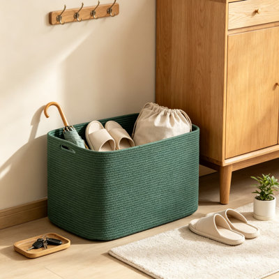 Panier de rangement extra large en corde de coton pour le salon, porte-couvertures tissé avec poignées, bac de rangement rectangulaire pour le linge, les serviettes, les chaussures et les jouets pour chiens