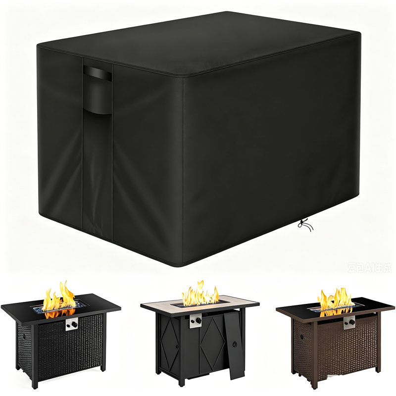 Couvercle de foyer noir, protection de foyer d'extérieur imperméable et coupe-vent avec évent, boucles d'angle, poignées supérieures et sac de rangement