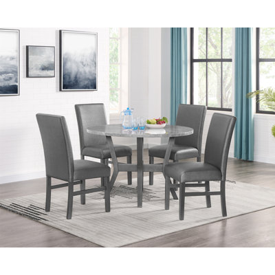 Beautiful 5-Pc Round Gray Stone Table Glitter Gray Finish Upholstered Chairs Dining Room Wooden Dining Set Furniture Transitional Style ZXZX-B011P1849 -  Red Barrel StudioÂ®, 2F62D8AA04E04FC6BBEC01F8F35E5DBB