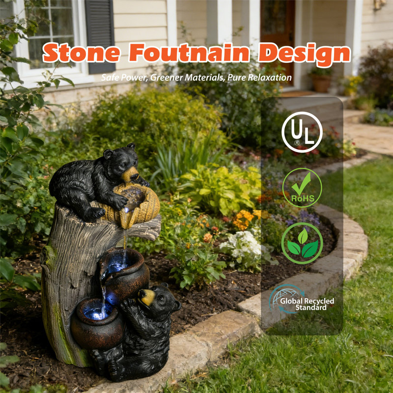 Fontaine d'eau 23,62 "avec lumières à DEL, fontaine de jardin en cascade pour le patio