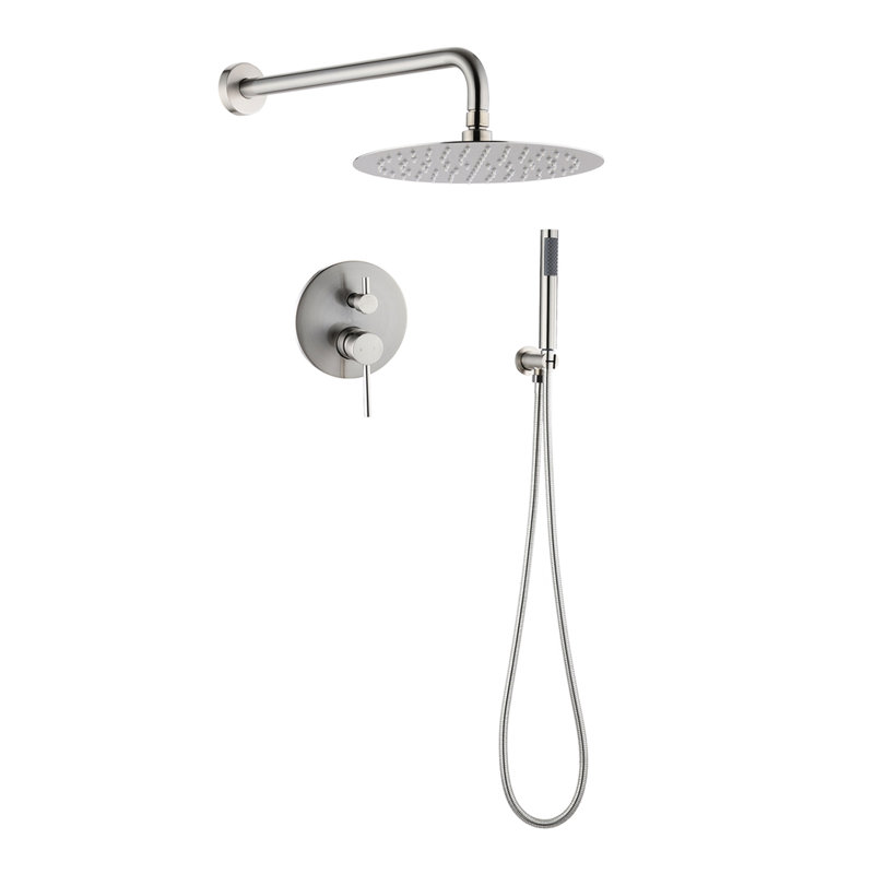 Pommeau de douche Lucid 10 po en nickel brossé - Effet pluie avec douchette amovible Apparent