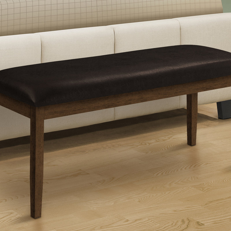 Bench, 48" Rectangular, Dining Room, Entryway, Hallway, Kitchen, Upholstered, Wood, Brown Solid Wood, Brown Leather-Look, Transitional