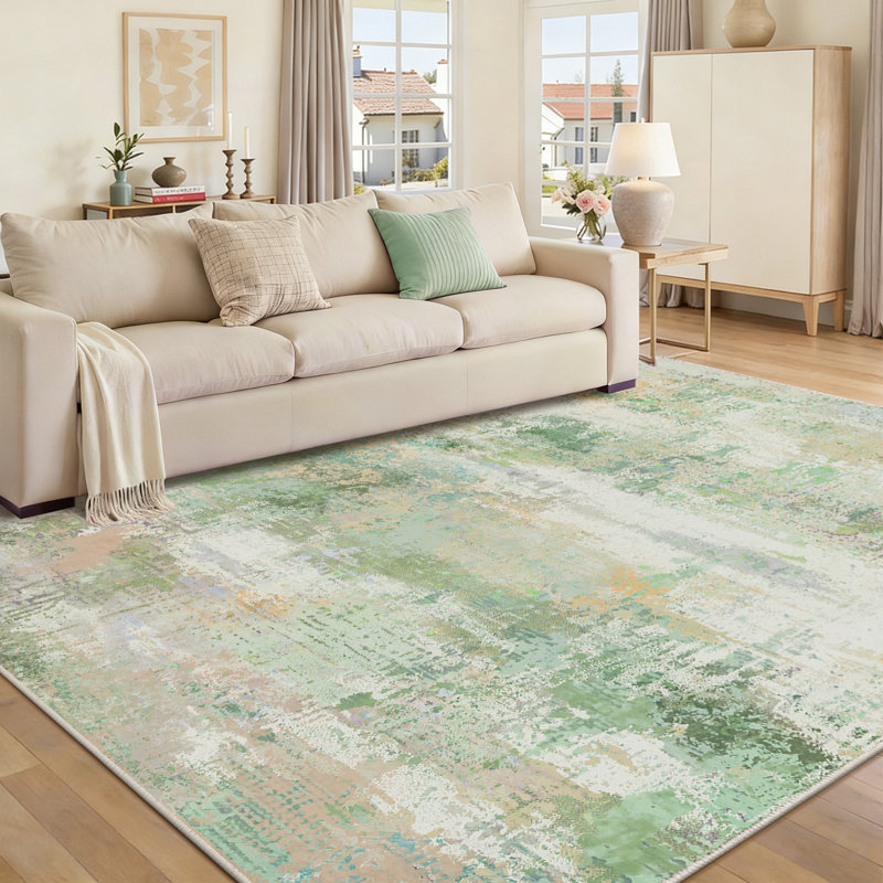 Ultra-Soft Puffy Shaggy Rug Modern Abstract Oil Painting Style Design Machine Washable & Foldable Printed Rug Suitable for Living Room, Bedroom, Bedside, Office Indoor Rug