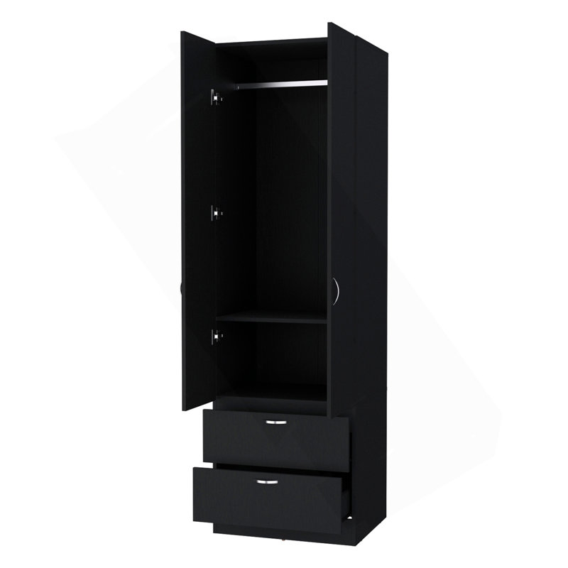 Armoire haute en mélamine avec deux portes et deux tiroirs Mayer, Noir