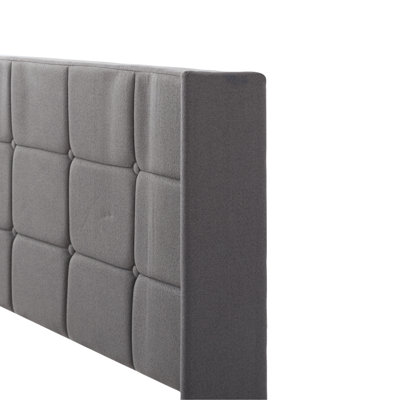 FULL Size Platform Bed Frame, Upholstered Tufted Headboard with Solid Wood Slat Support, Dark Gray