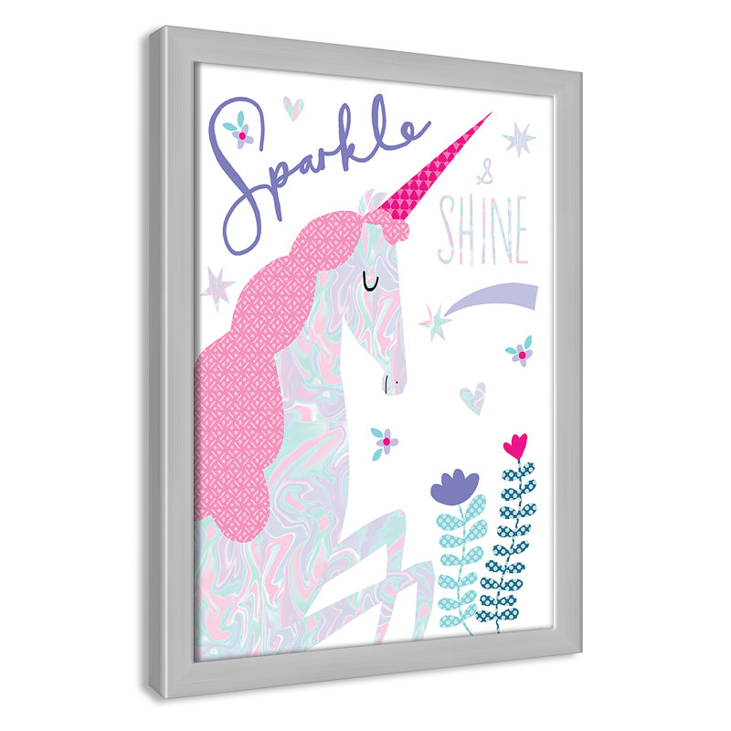 «Sparkle Unicorn», art encadré, H 14 po x l 10 po x P 1,18 po, Cadre argenté