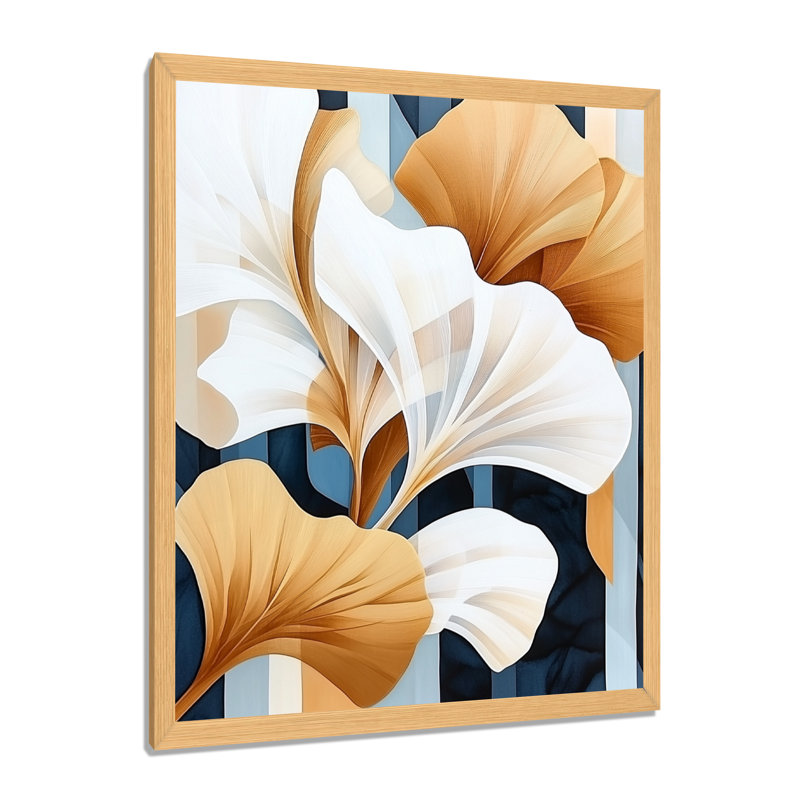 Ginkgo dans le silence doré II - Tableau encadré de style minimaliste japonais, 20" H x 12" W, Natural Picture Framed