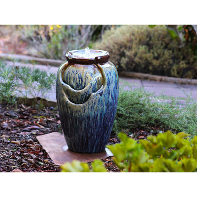 Fontaine d'extérieur de 23 pouces de hauteur - Cascade en céramique autoportante pour le jardin extérieur, le patio et la cour (cuivre rouge sur violet) (P 15,0 po x H 23,0 po)