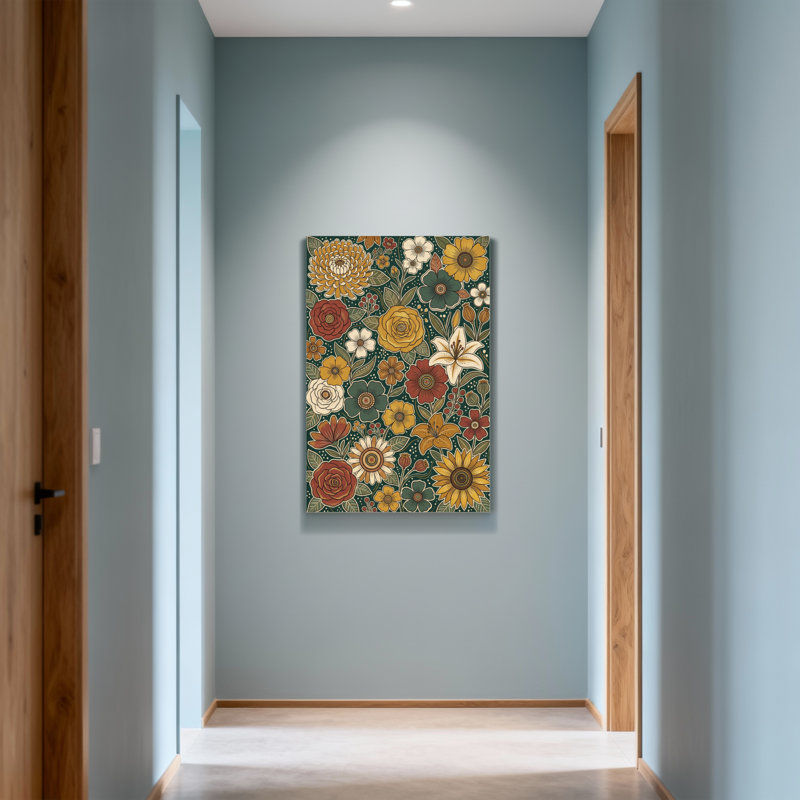 Motif floral de plantes et de fleurs aux couleurs vives et aux feuilles, H 40 po x l 28 po