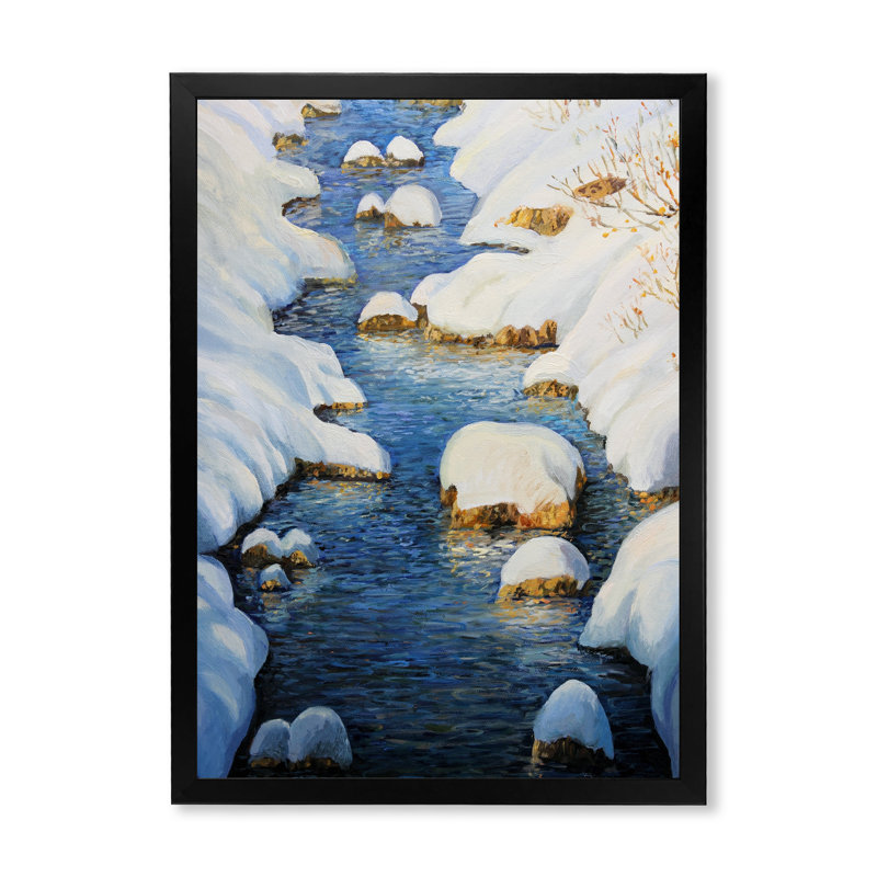 «Winter Snowy River», reproduction d'art sur toile traditionnelle, H 44 po x l 34 po x P 1,5 po, Cadre photo noir