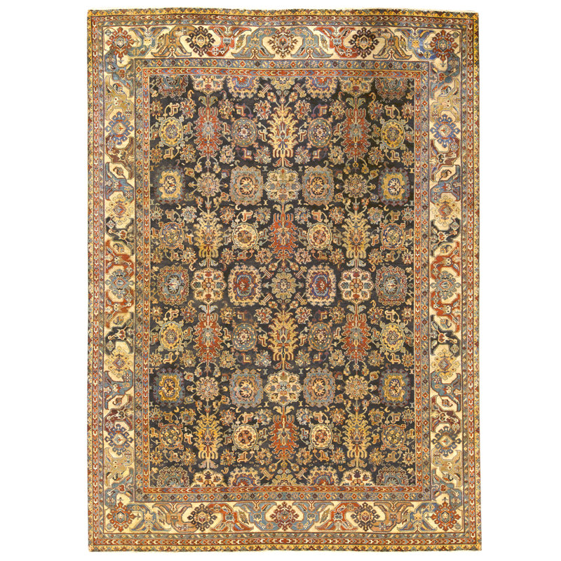 High-Quality Hand-Knotted Black And Cream Area Rug