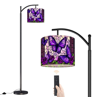Lampe sur pied à arc avec abat-jour réglable papillon sur pied Roses roses Lampe sur pied 3 températures de couleur à intensité variable avec interrupteur au pied pour la chambre à coucher