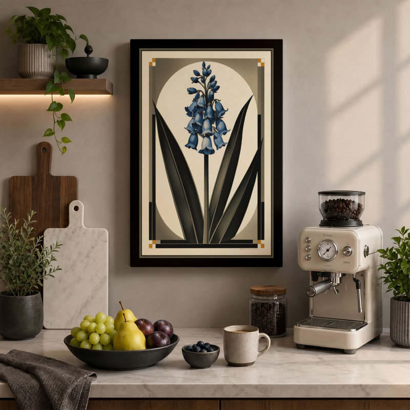 Blue Blossom Study Botanical - Wrapped Canvas, 30x20 - 76.2 x 50.8 cm, Terracotta Border