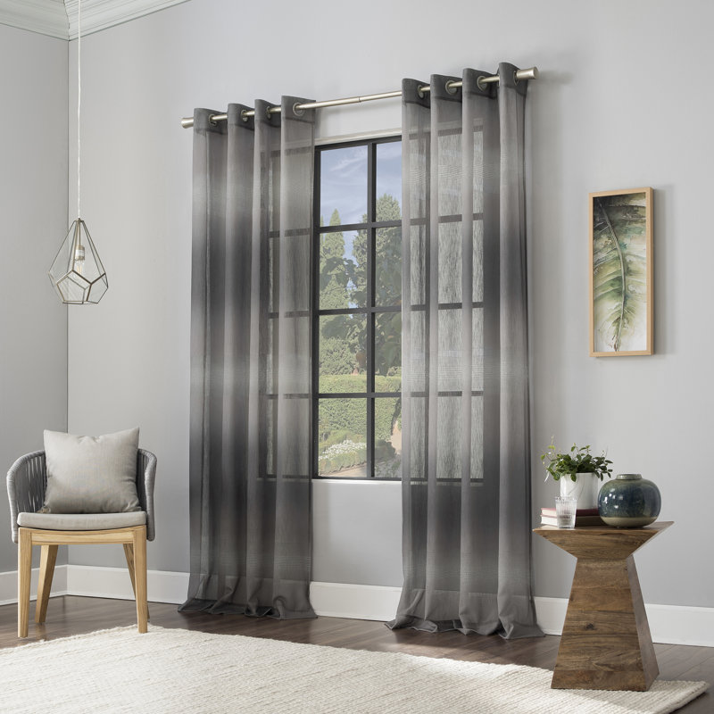 Gray Ombre Sheer Grommet Curtain Panel