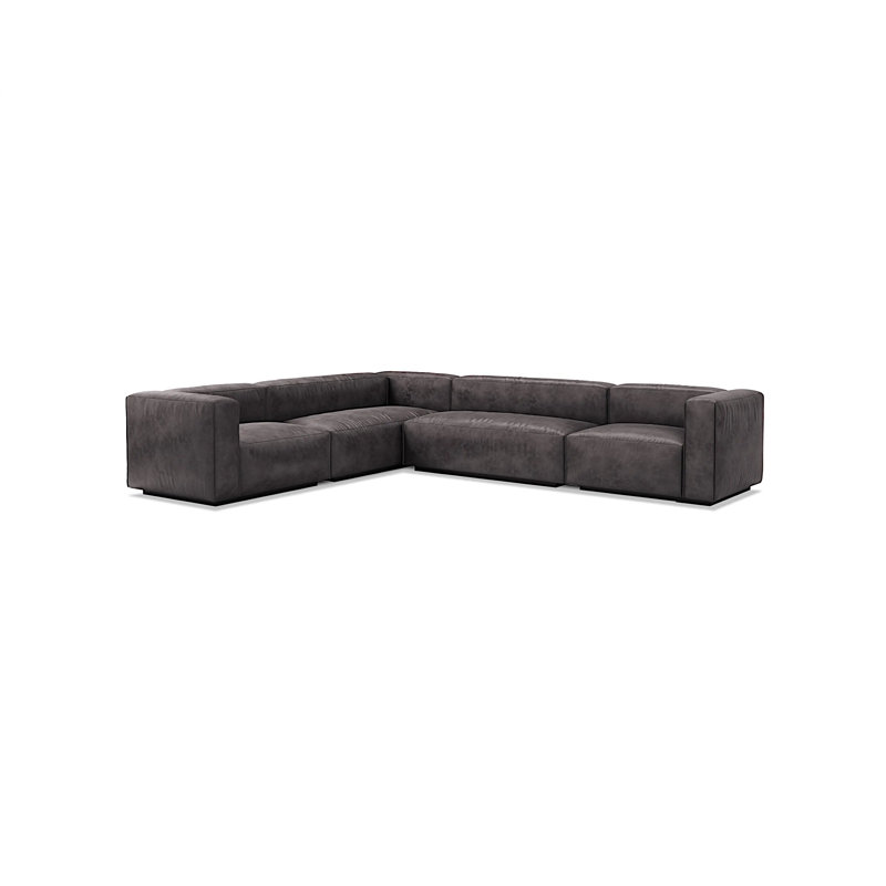 Grand canapé modulaire en cuir Cleon, Cuir véritable brun clair, Orienté vers la droite