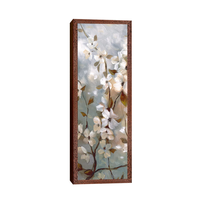 Blossoms Of Spring I by Nan - Panoramic Painting on Canvas, 30.48 cm H x 91.44 cm W, Classic Brown Wood Framed