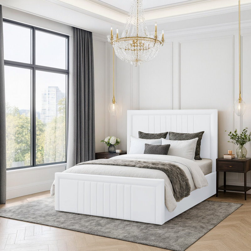 Niels Upholstered Ottoman Storage Bed, White, Double (4'6)
