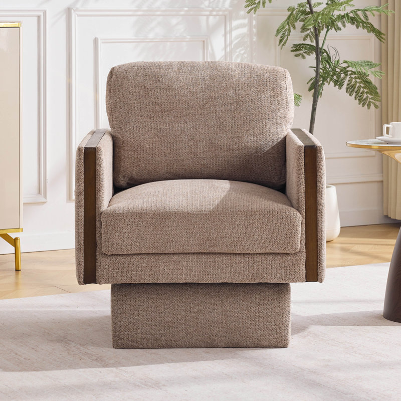 Chaise d'appoint rembourrée moderne avec accoudoirs en bois, Sable