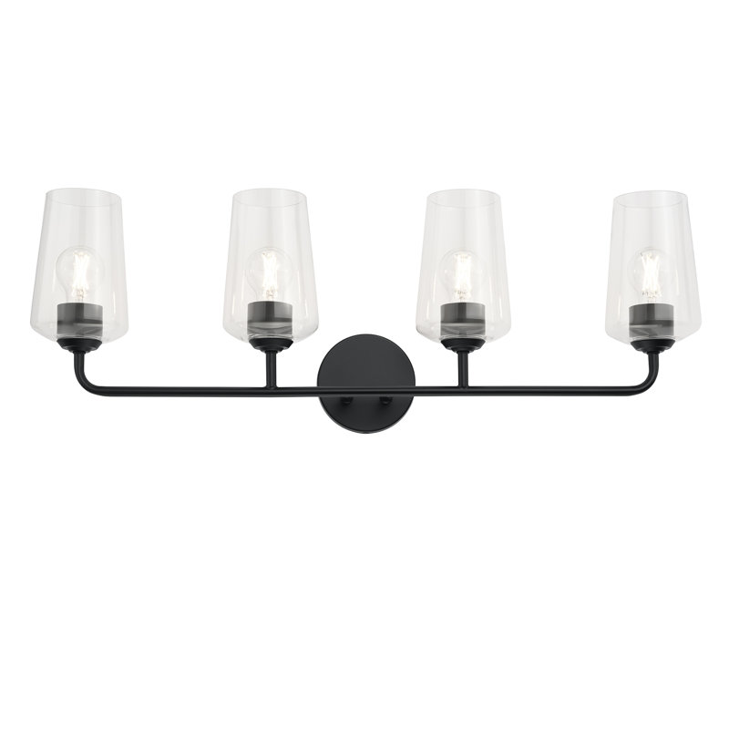 Celino Four-Light Bath & Vanity with Glass, Clear, Satin Black