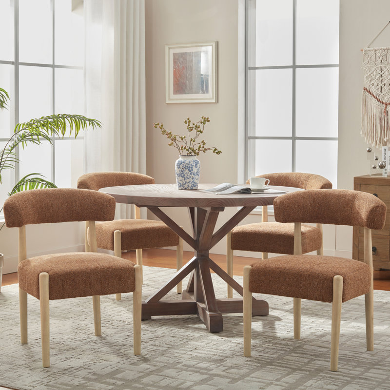Chaise de salle à manger rembourrée avec pieds en bois massif (lot de 4), Orange